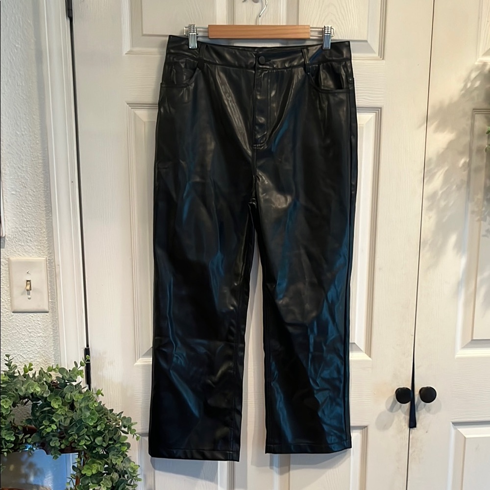 Pink Lily Black Straight Leg Faux Leather Pants